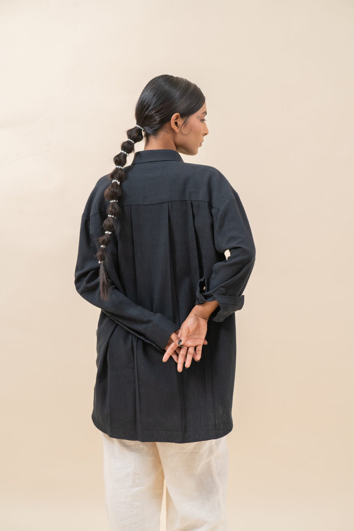 Box Pleat Relexed Shirt | Black