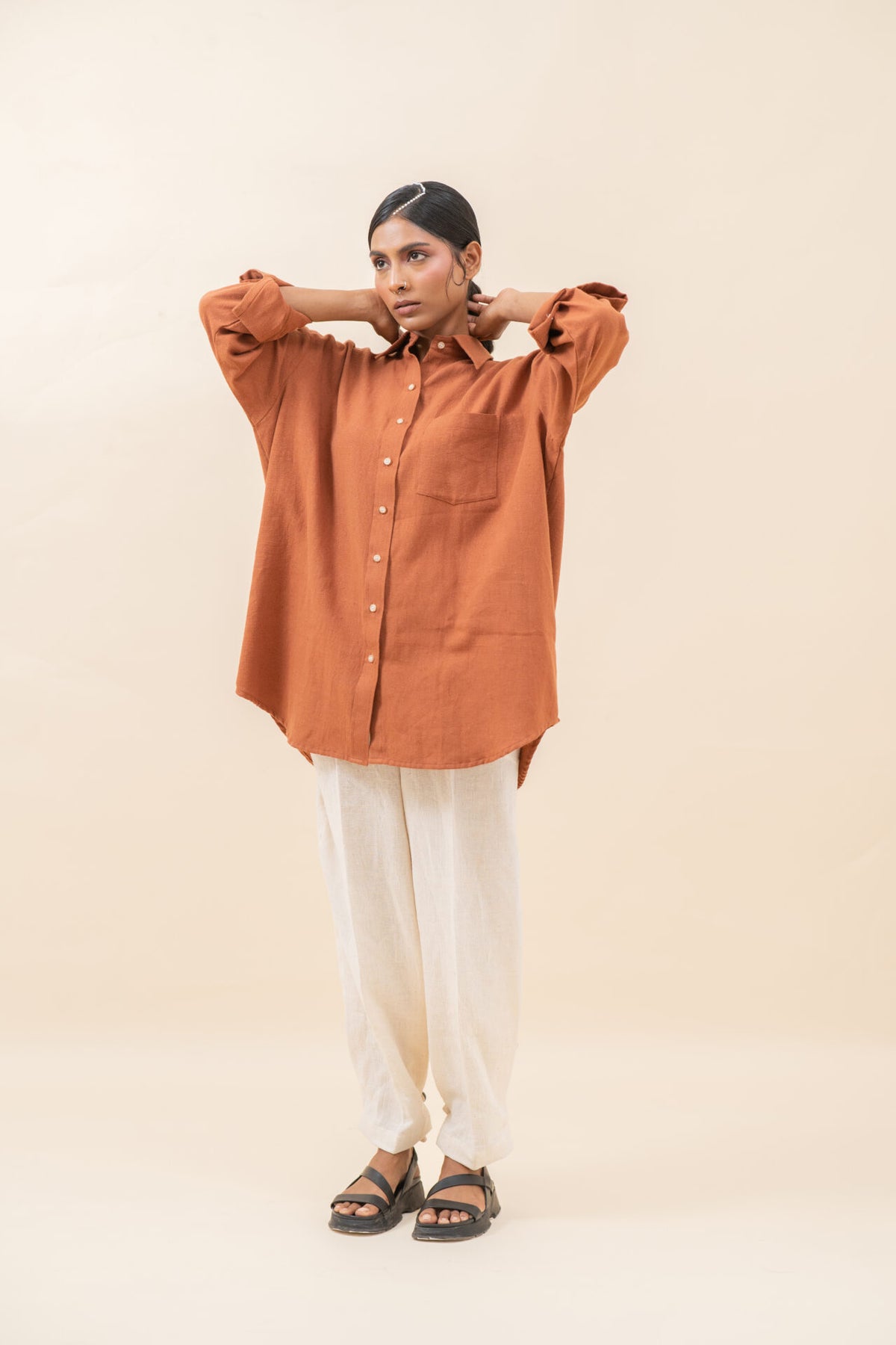 Box Pleat Relexed Shirt | Brick