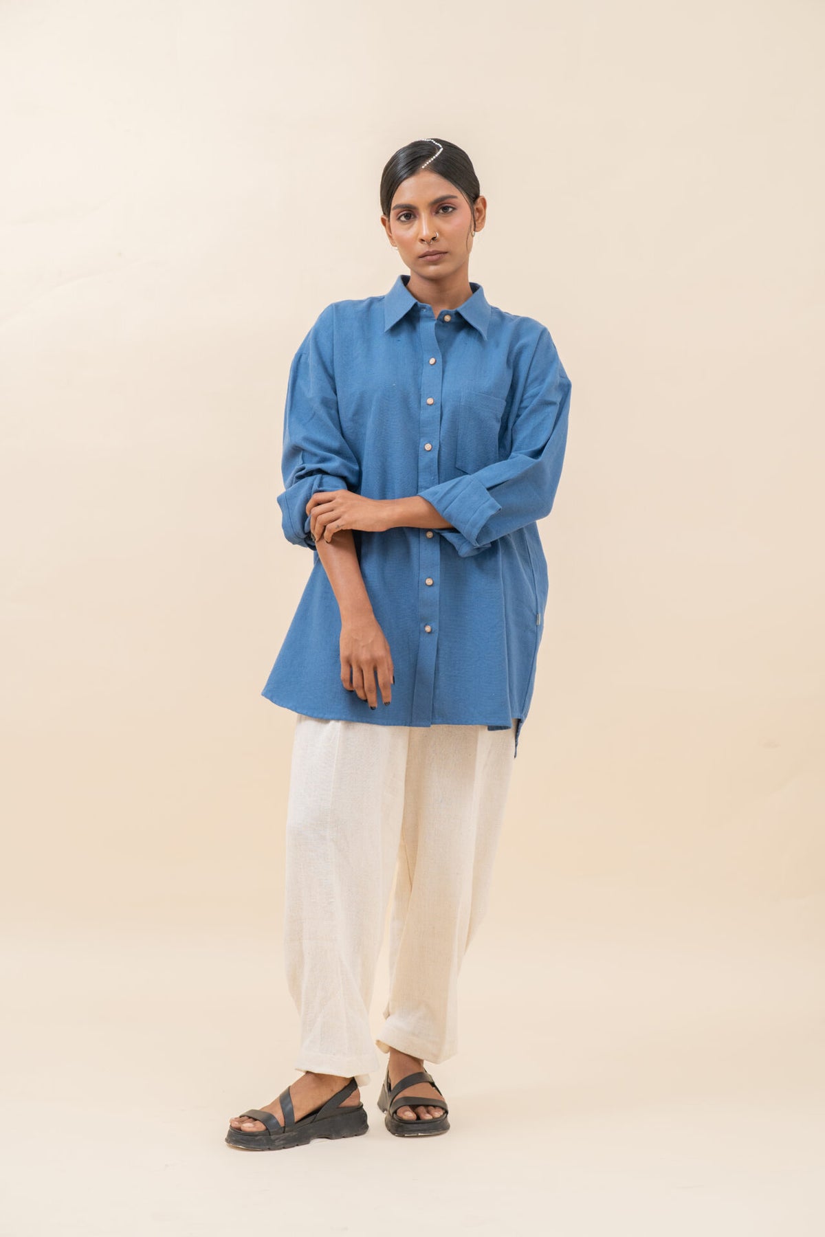 Box Pleat Relexed Shirt | Cool Blue