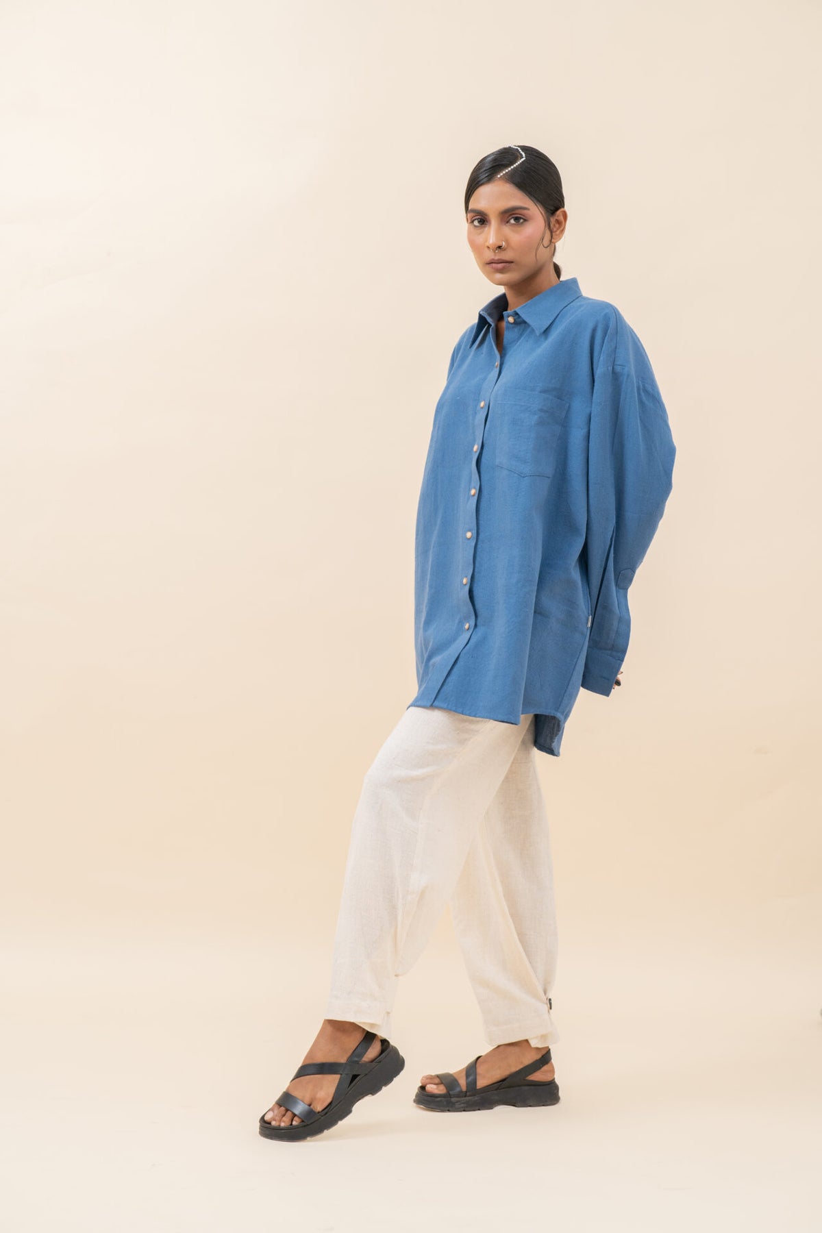 Box Pleat Relexed Shirt | Cool Blue