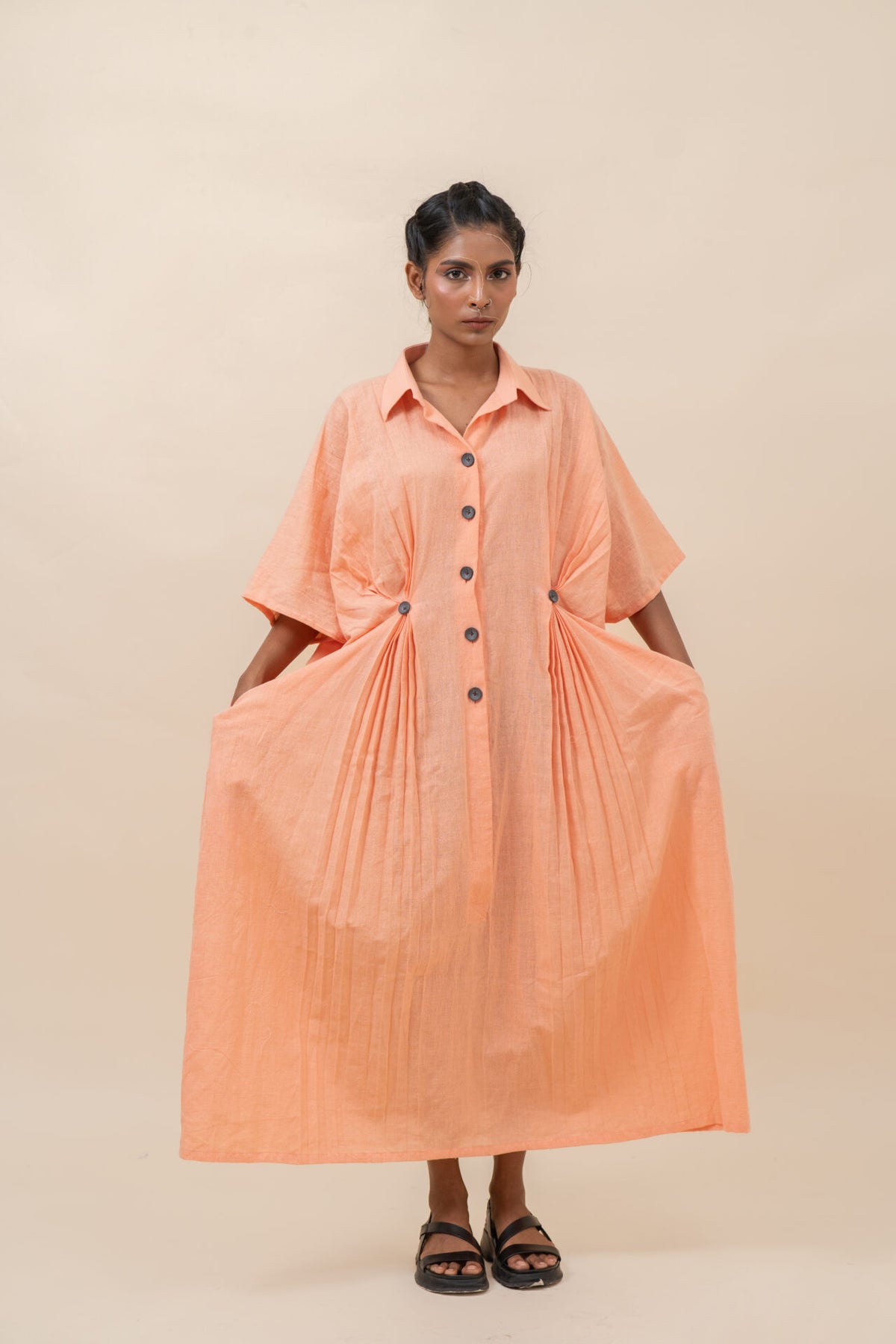 Classic Pressed Knife Pleated Dress | Peach