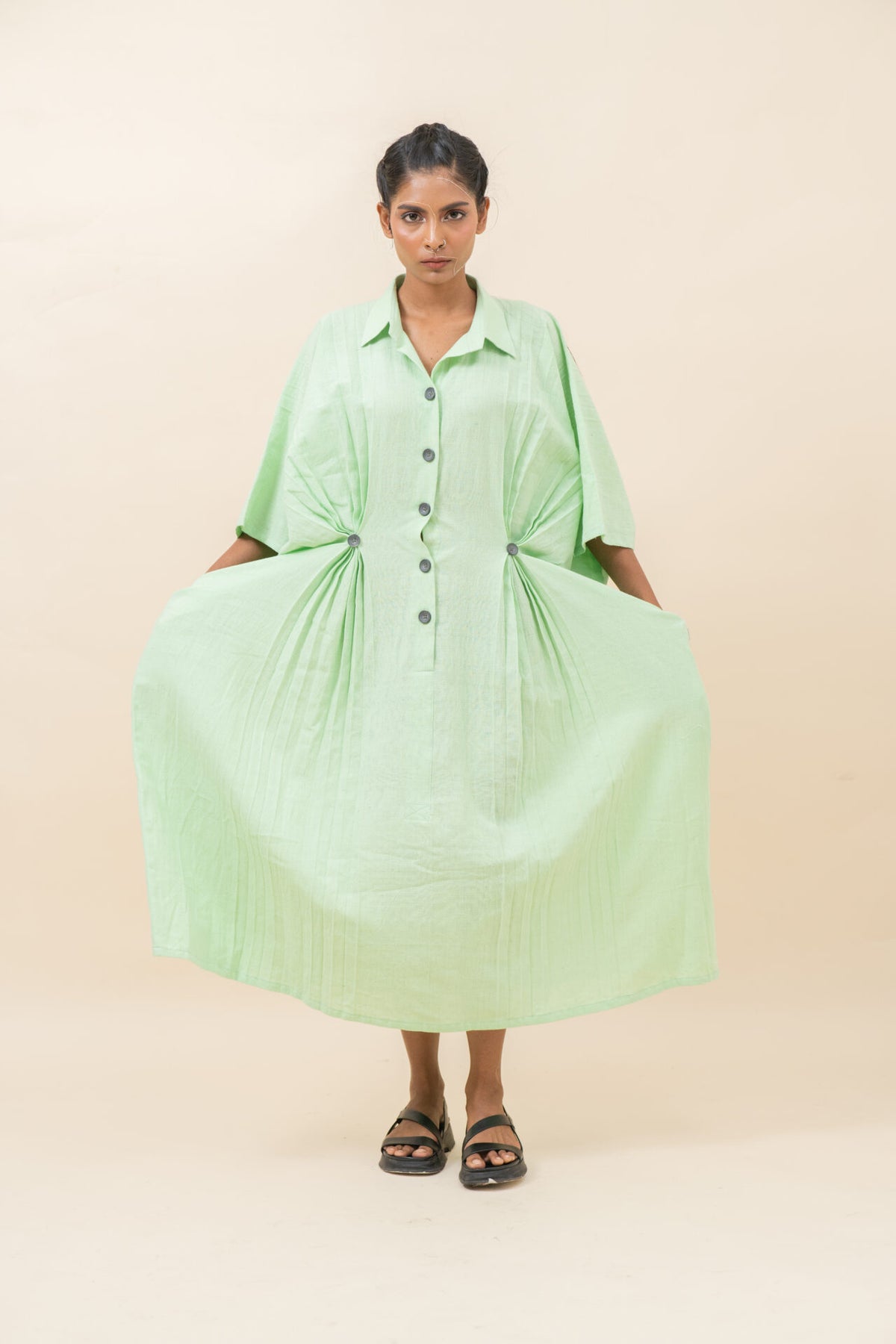 Classic Pressed Knife Pleated Dress | Pista Green