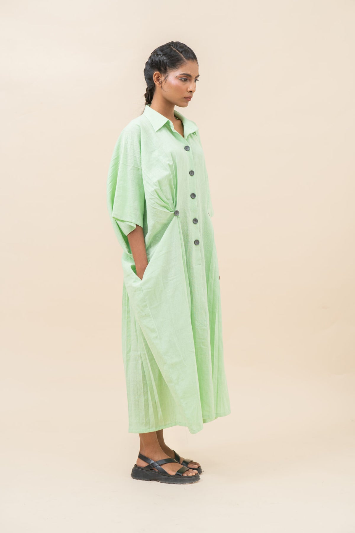 Classic Pressed Knife Pleated Dress | Pista Green