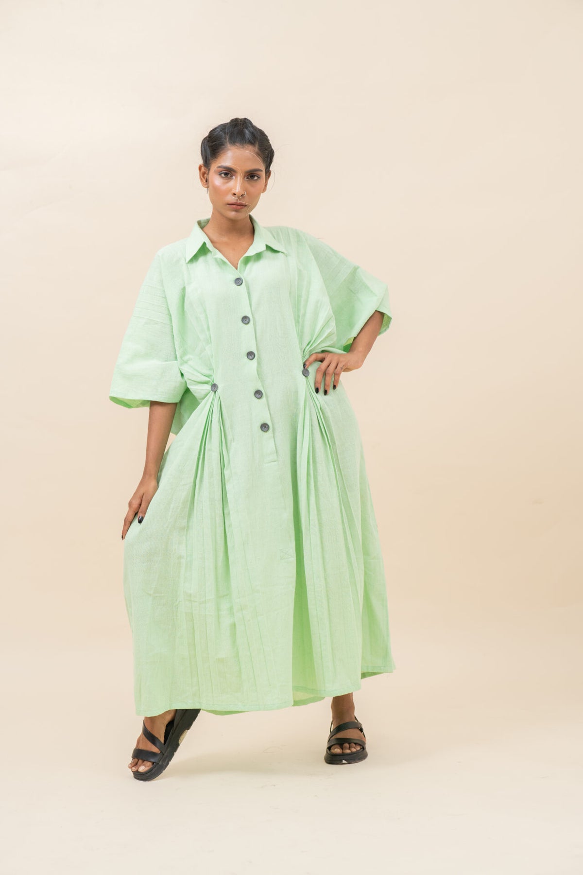 Classic Pressed Knife Pleated Dress | Pista Green