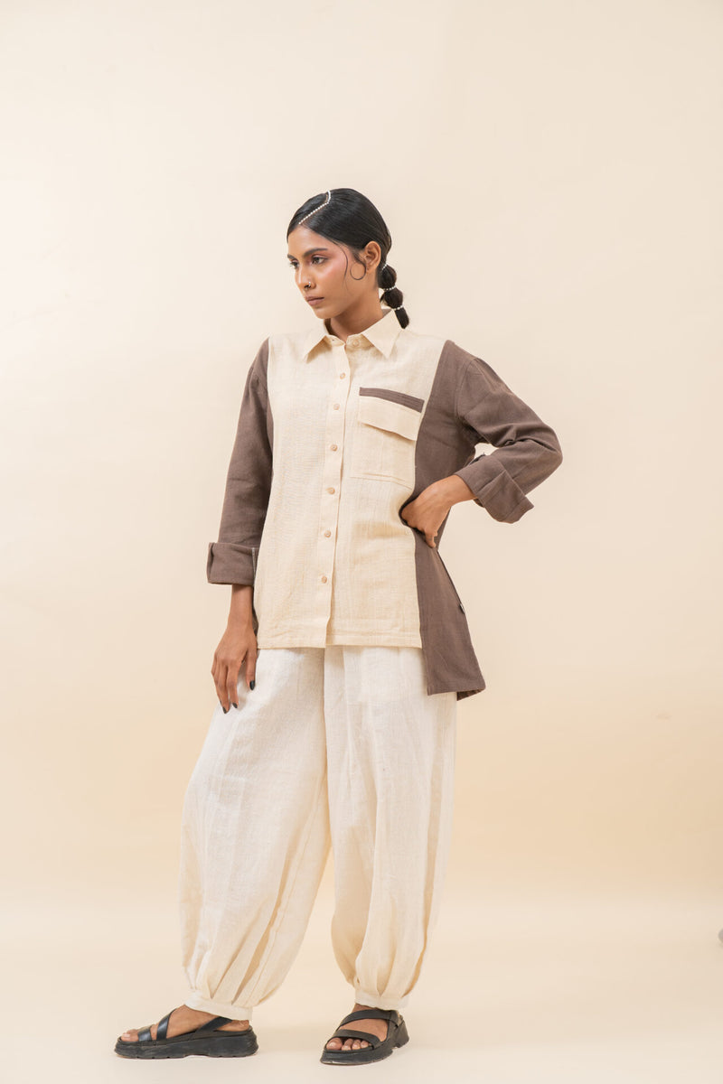 Double Color Baggy Shirt | Davy Grey & White Rock