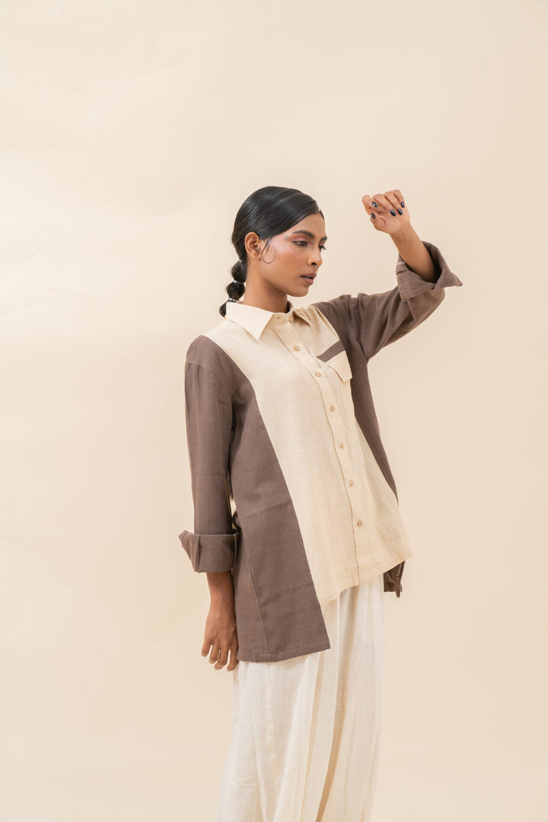 Double Color Baggy Shirt | Davy Grey & White Rock