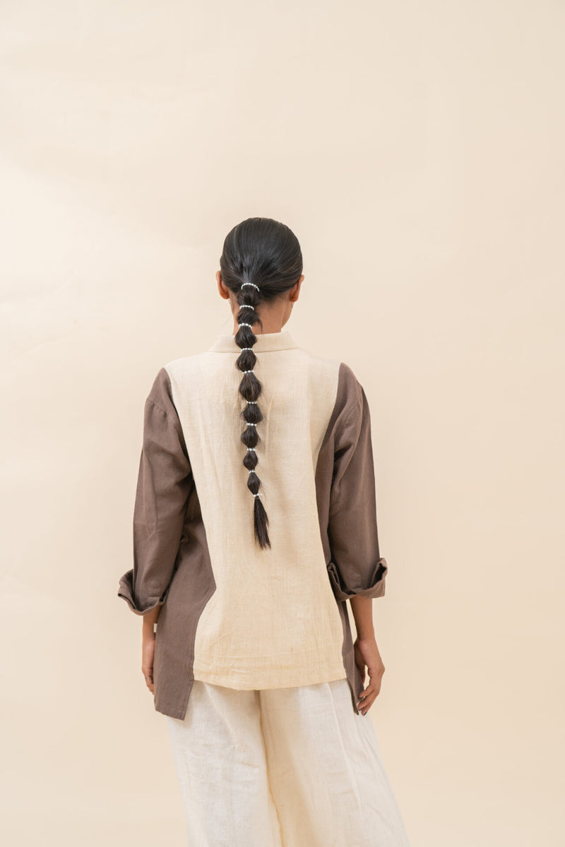 Double Color Baggy Shirt | Davy Grey & White Rock