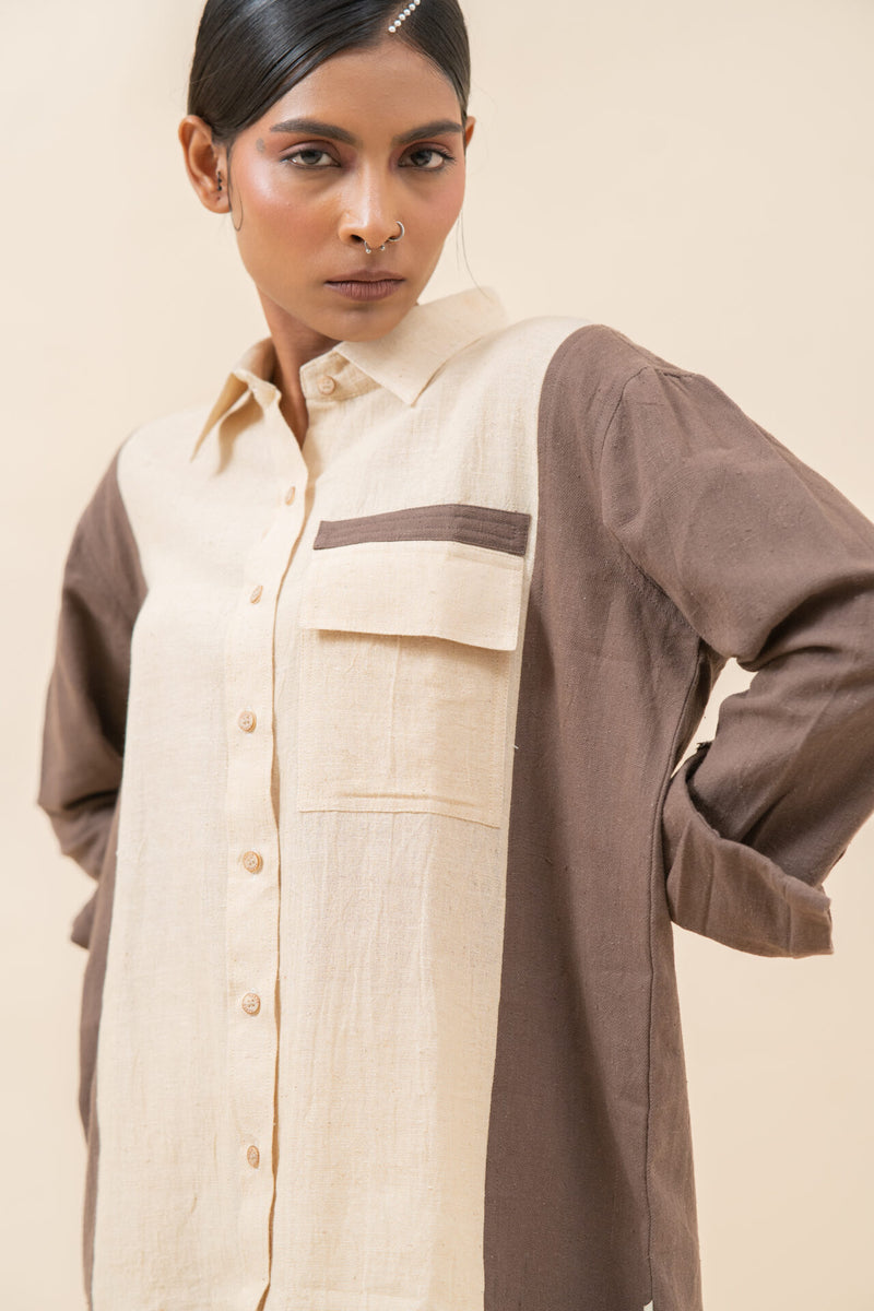 Double Color Baggy Shirt | Davy Grey & White Rock