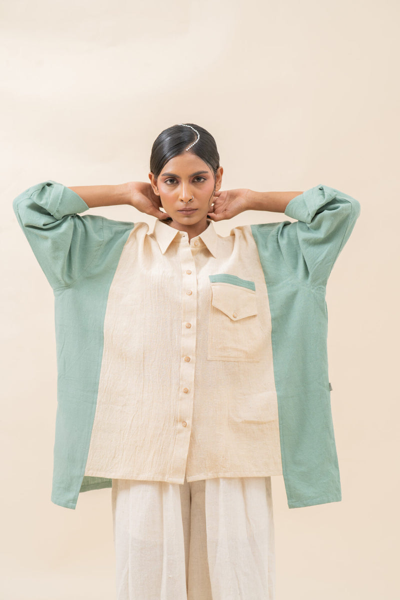 Double Color Baggy Shirt | Greyish Teal & White Rock