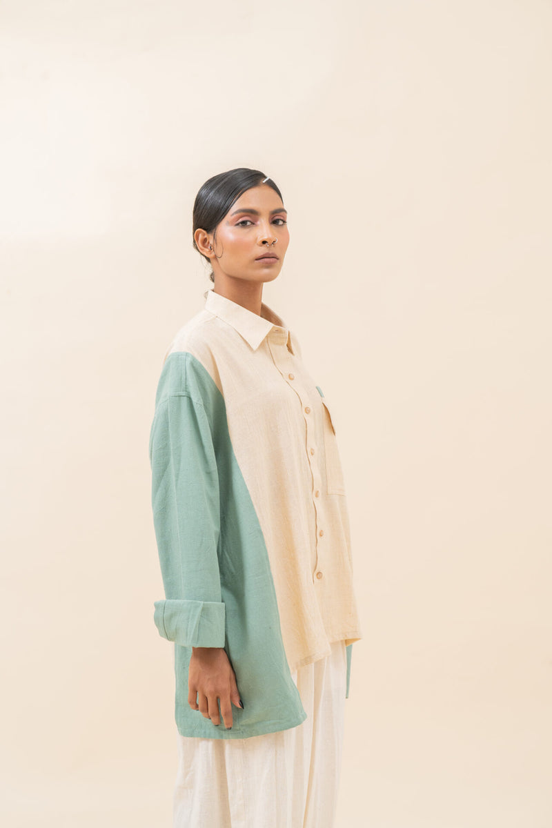 Double Color Baggy Shirt | Greyish Teal & White Rock