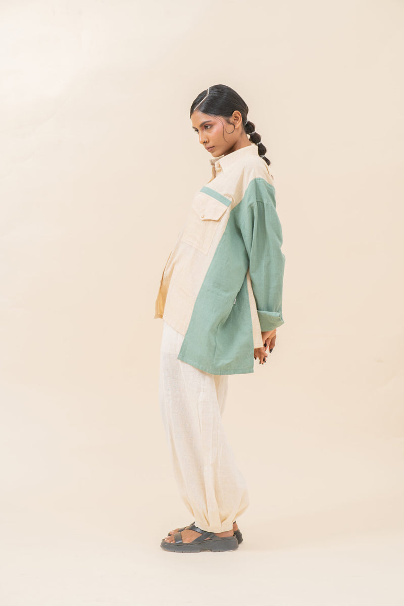 Double Color Baggy Shirt | Greyish Teal & White Rock