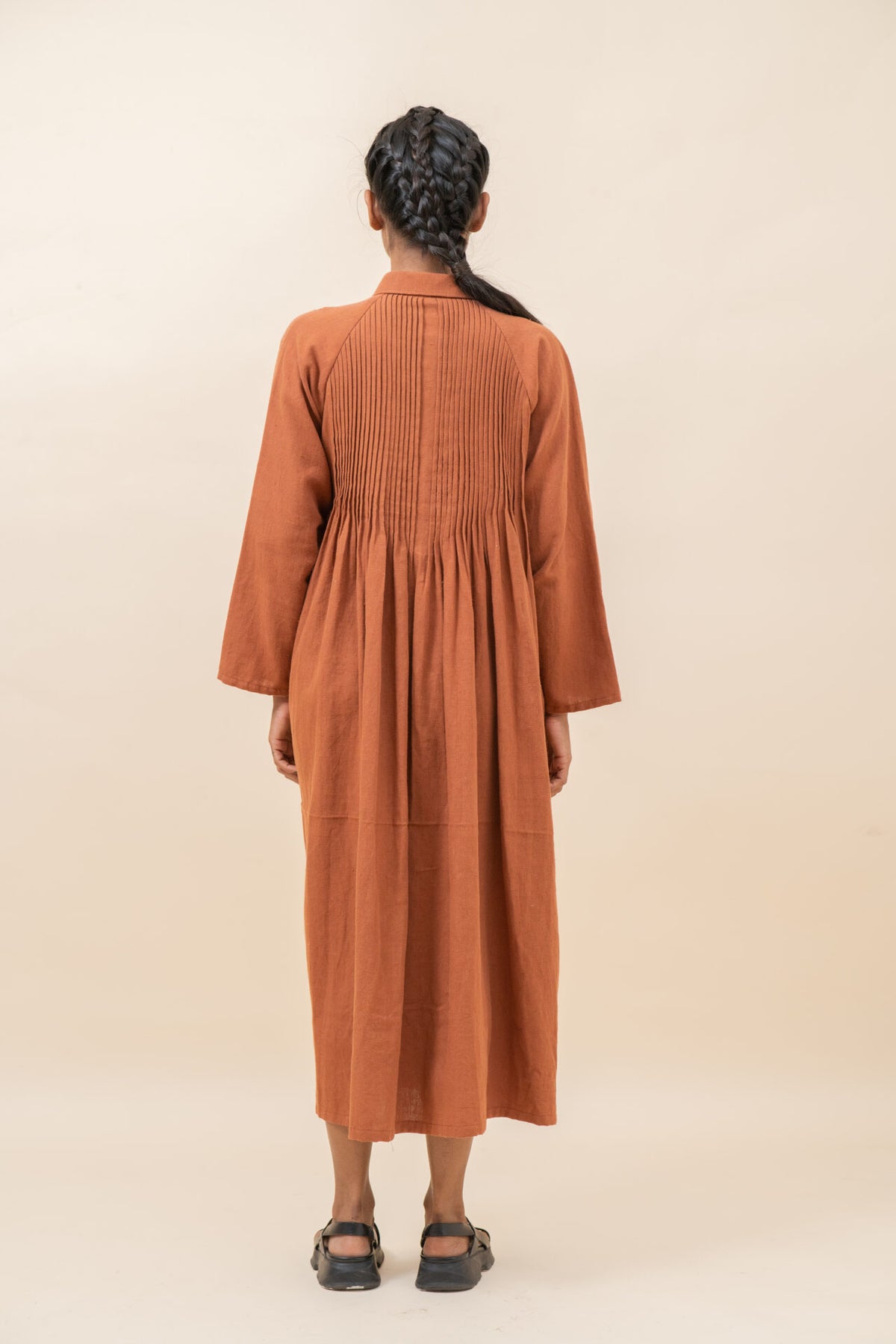 Free Flowing Pleated Long Dress | Brick