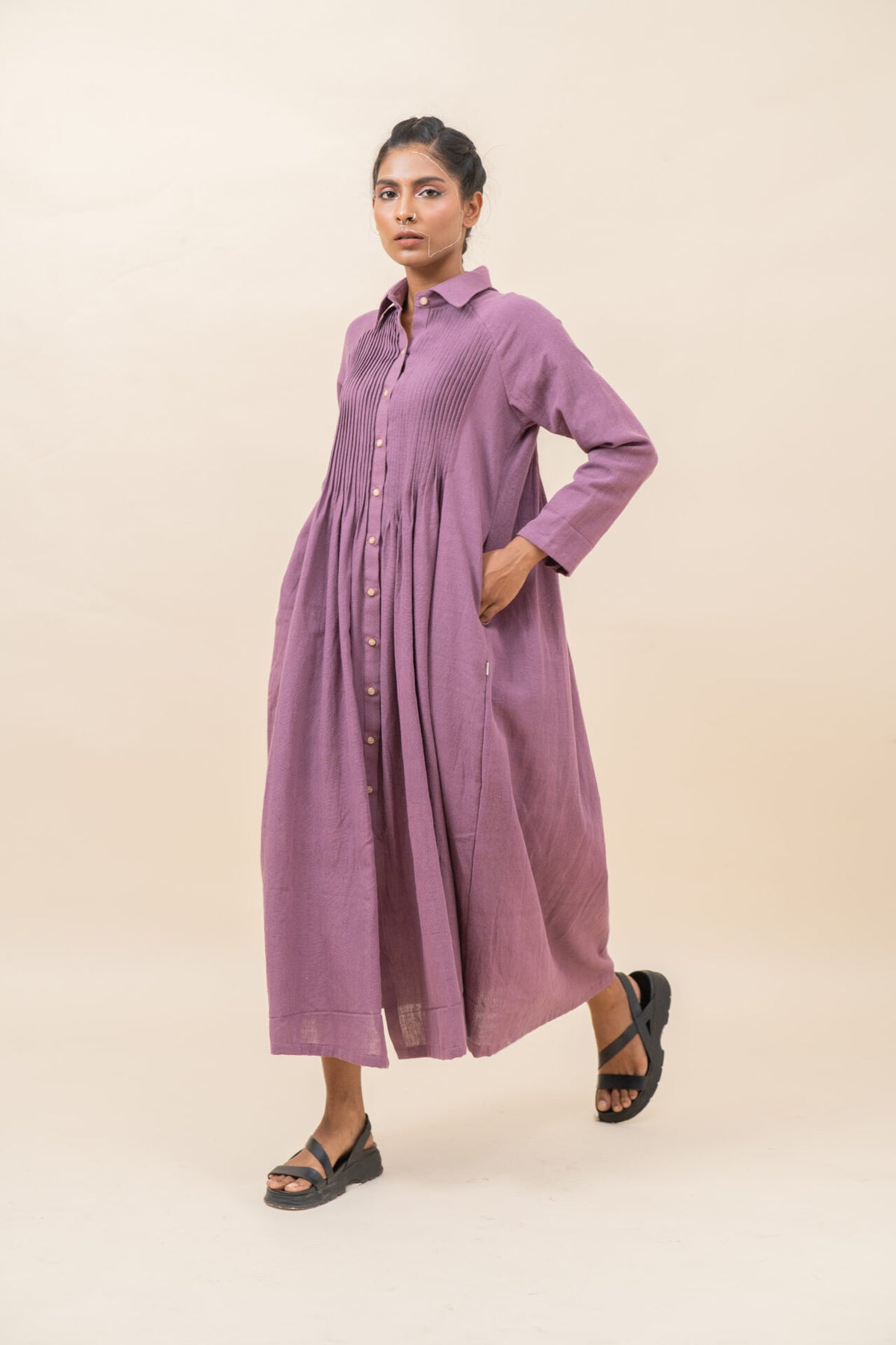 Free Flowing Pleated Long Dress | Dusty Purple