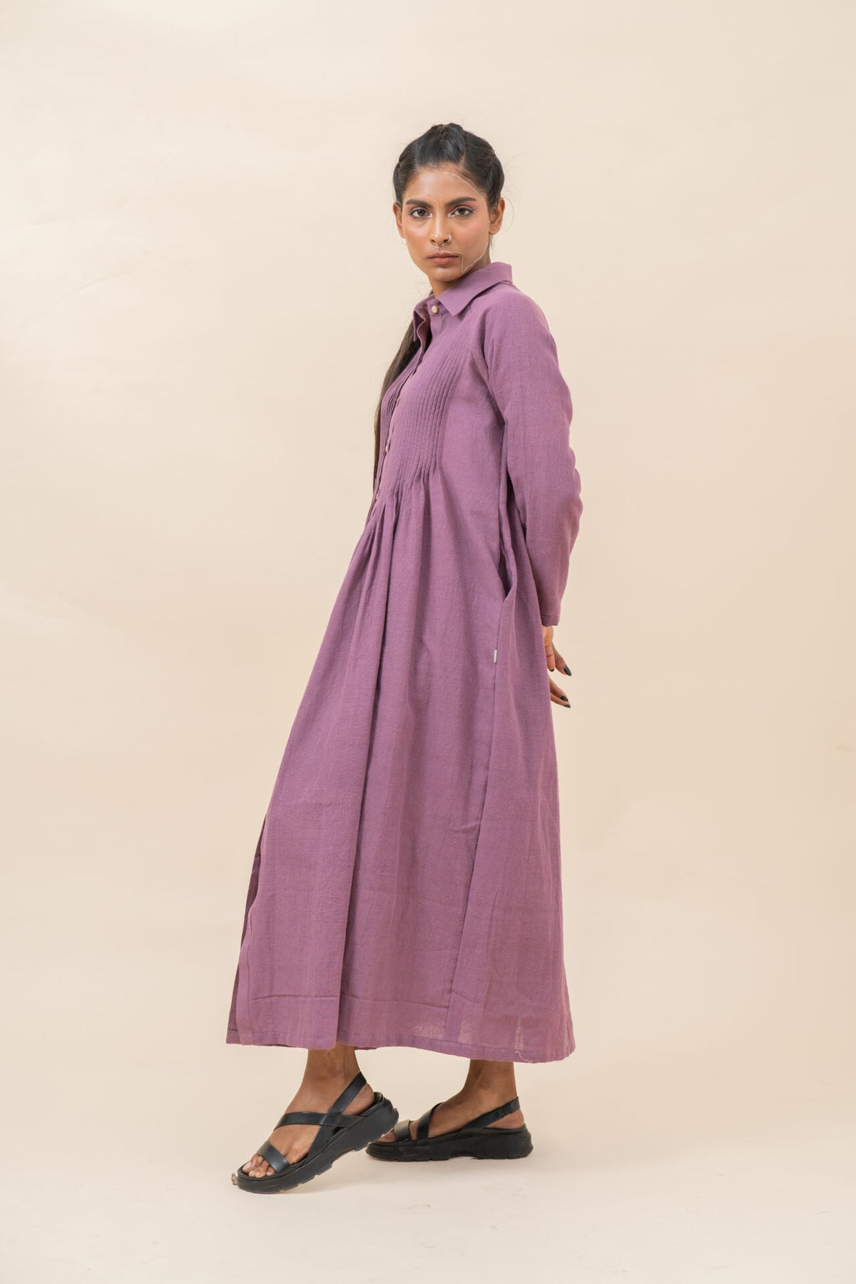 Free Flowing Pleated Long Dress | Dusty Purple