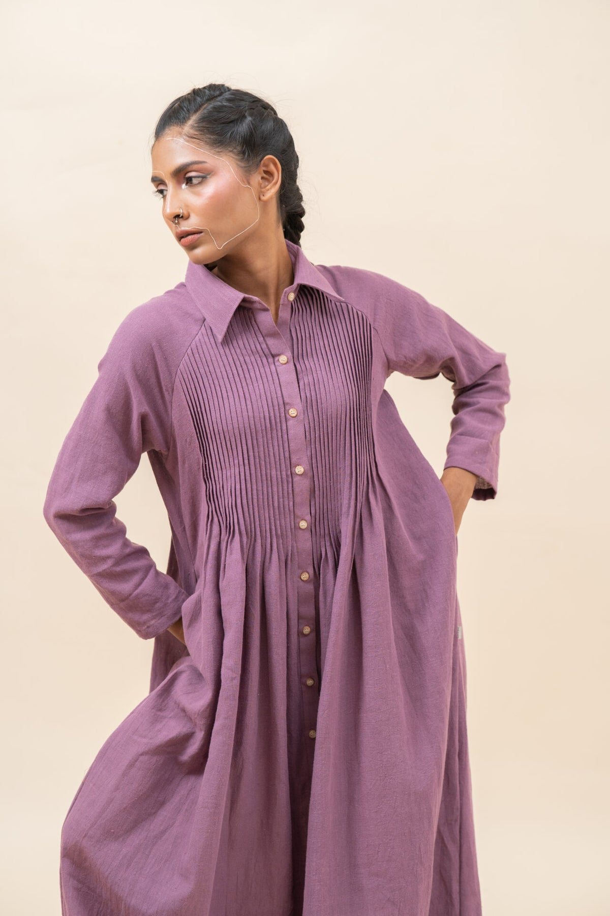 Free Flowing Pleated Long Dress | Dusty Purple