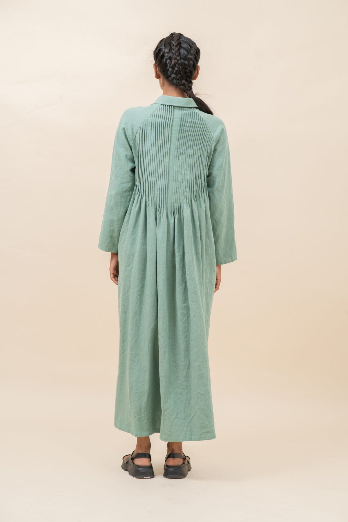 Free Flowing Pleated Long Dress | Greyish Teal