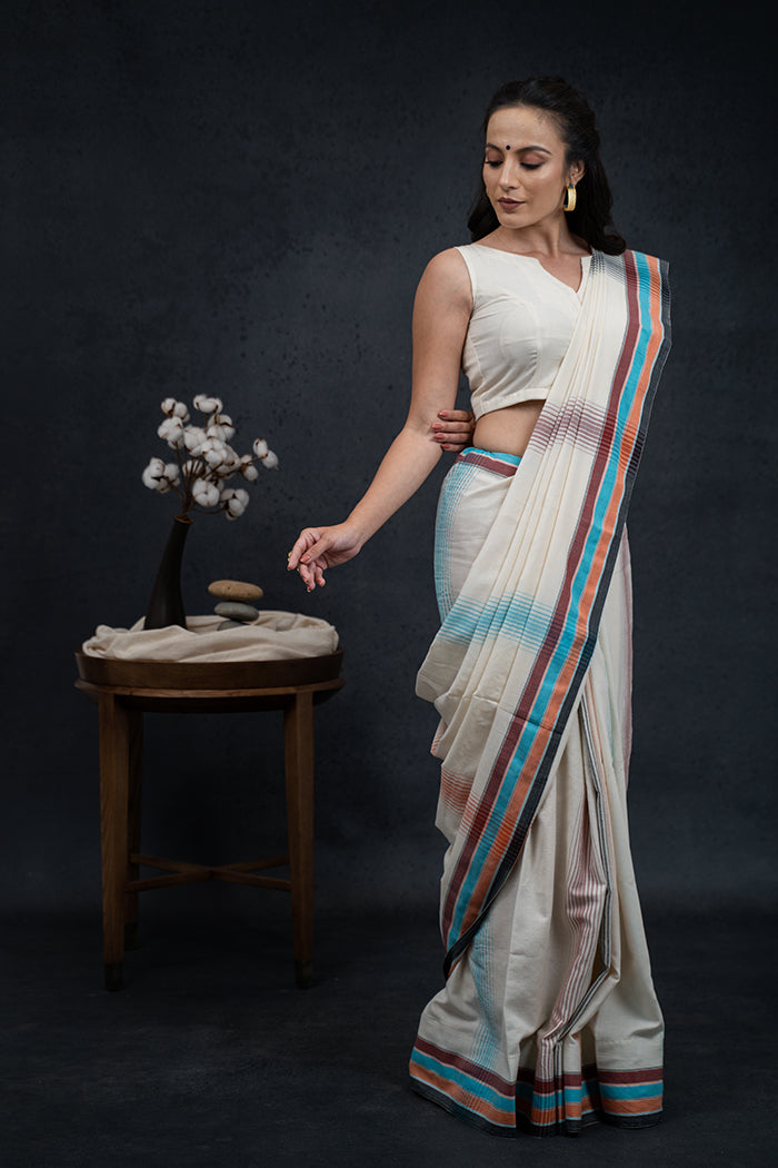 Handwoven Fine Cotton Multicolor Saree