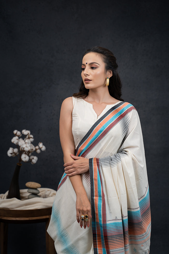 Handwoven Fine Cotton Multicolor Saree