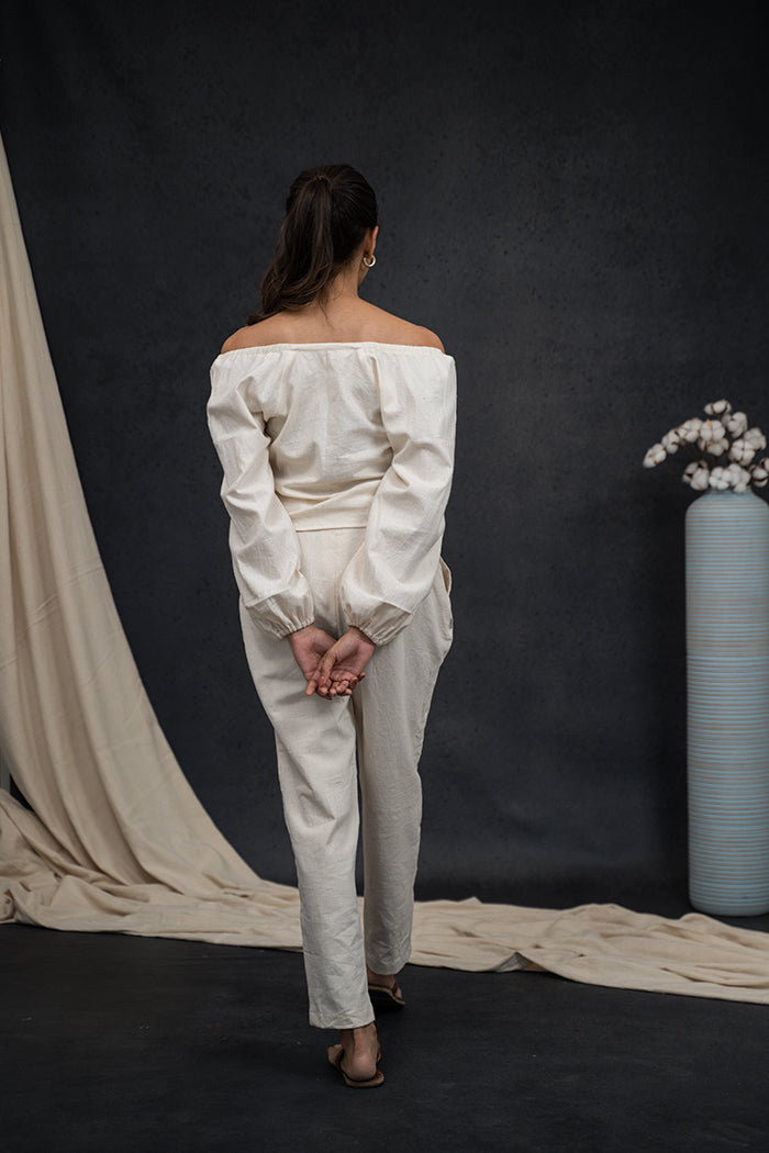 Handwoven Kala Cotton Adjustable Drawstring Soof Embroidery Co-ord Set