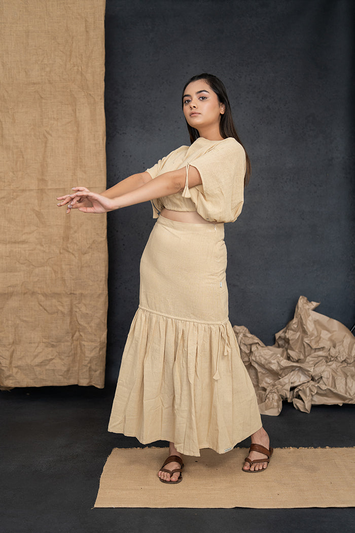 Handwoven Kala Cotton Beige Skirt Set