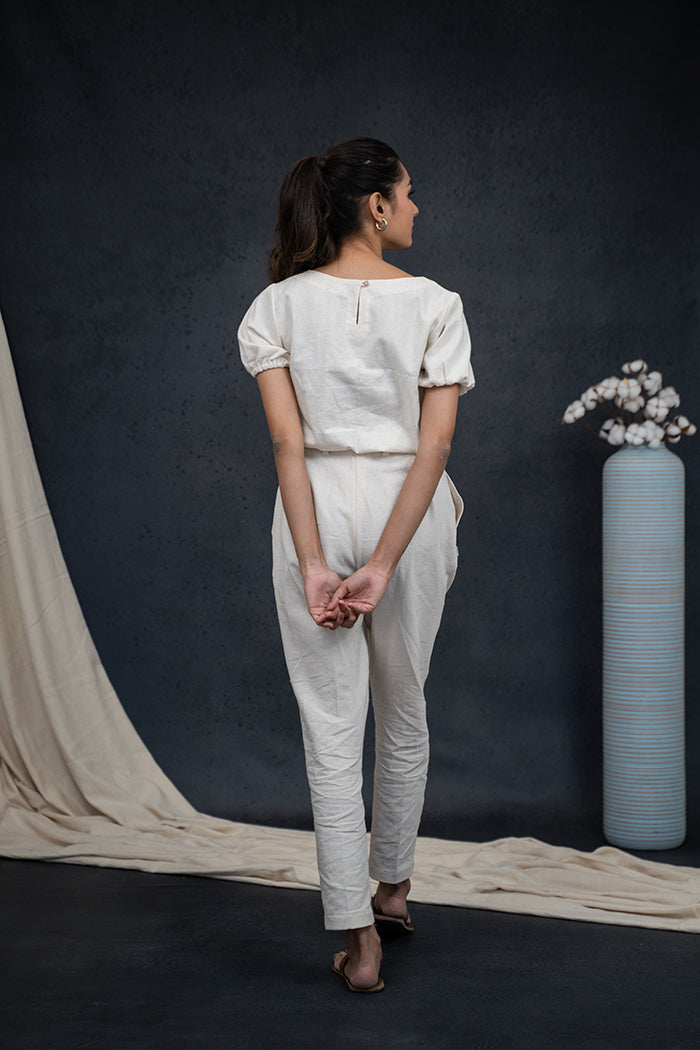 Handwoven Kala Cotton Boat Neck Soof Embroidery Co-ord Set