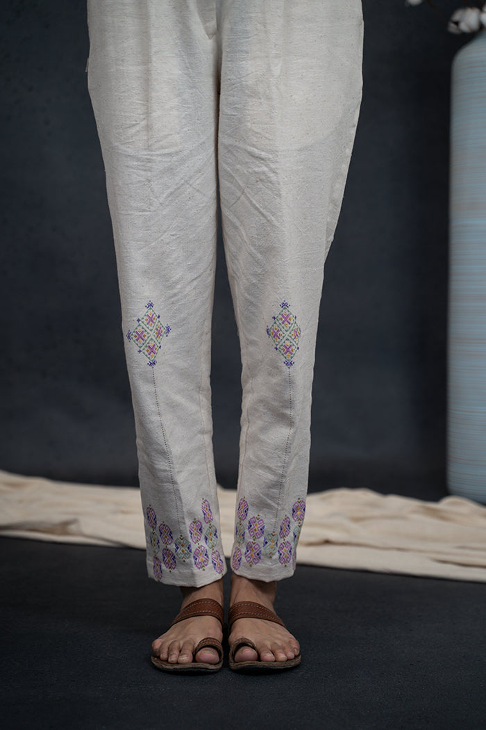 Handwoven Kala Cotton Boat Neck Soof Embroidery Co-ord Set