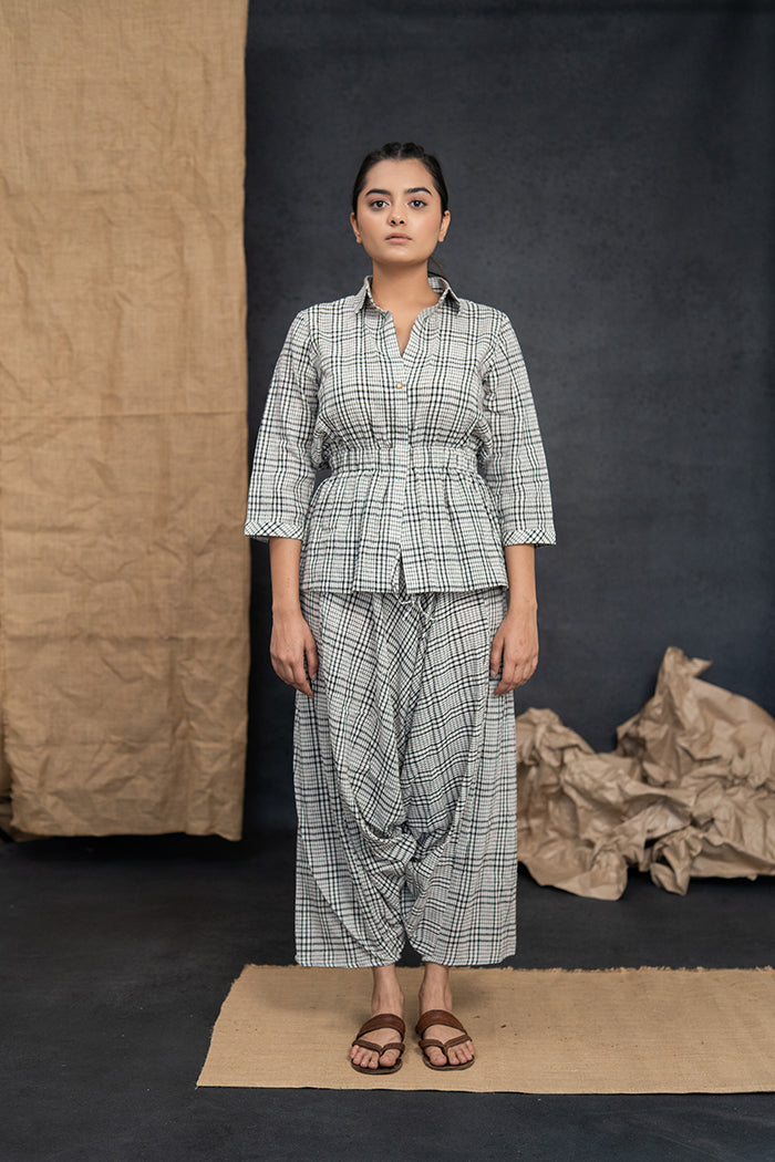 Handwoven Kala Cotton Charcoal Black Checkered Dhoti Set