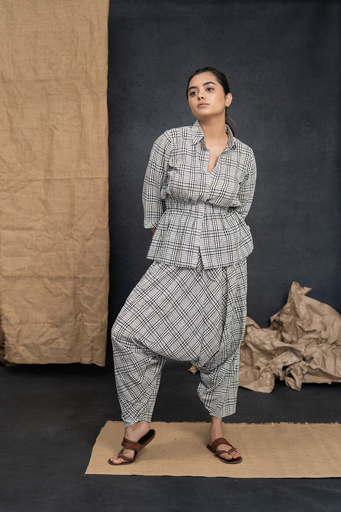 Handwoven Kala Cotton Charcoal Black Checkered Dhoti Set
