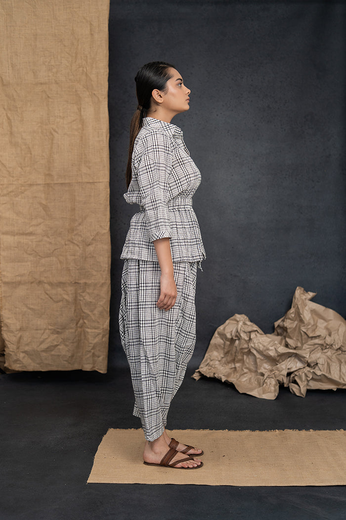 Handwoven Kala Cotton Charcoal Black Checkered Dhoti Set