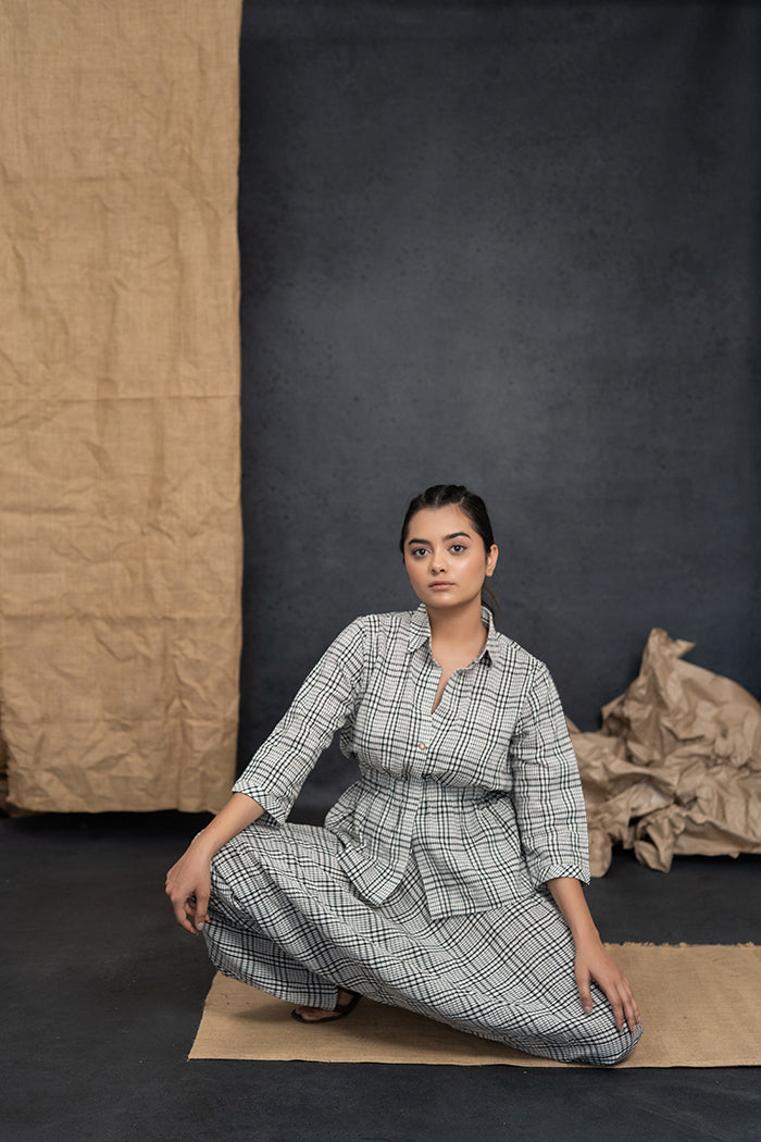 Handwoven Kala Cotton Charcoal Black Checkered Dhoti Set