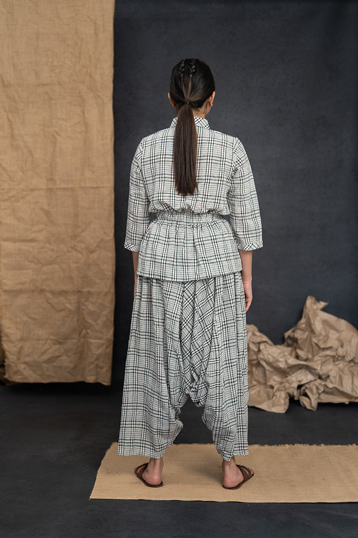 Handwoven Kala Cotton Charcoal Black Checkered Dhoti Set