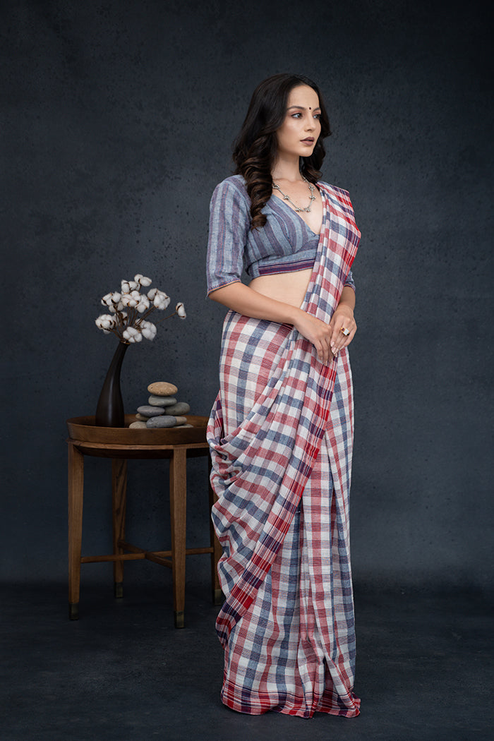 Handwoven Kala Cotton Checkered Saree