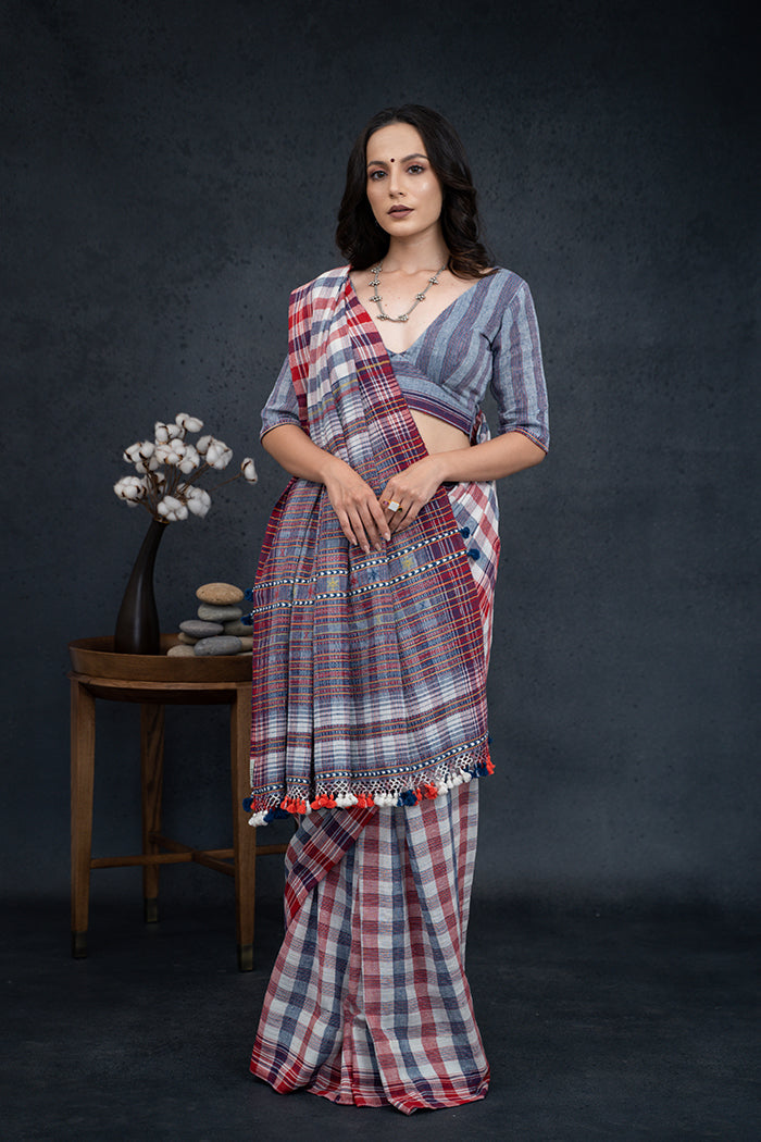 Handwoven Kala Cotton Checkered Saree