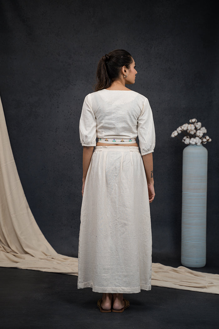 Handwoven Kala Cotton V-Neck Soof Embroidery Co-ord Set