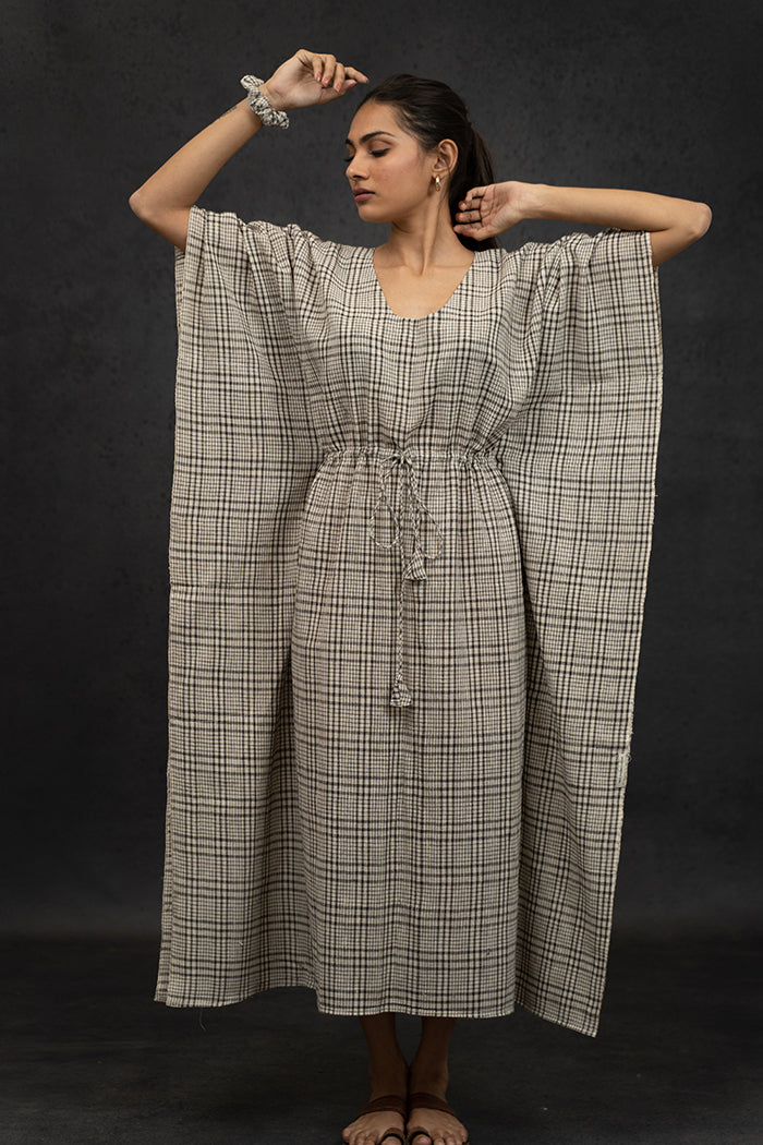 Handwoven Kala Cotton Glass Neck Kaftan