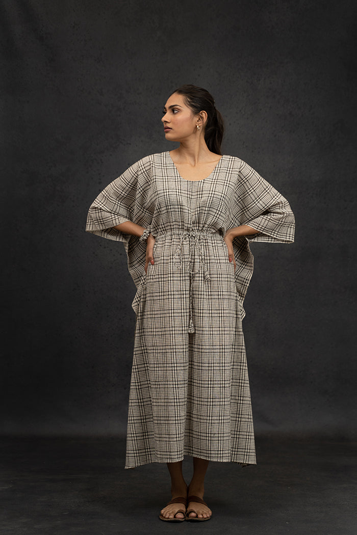 Handwoven Kala Cotton Glass Neck Kaftan