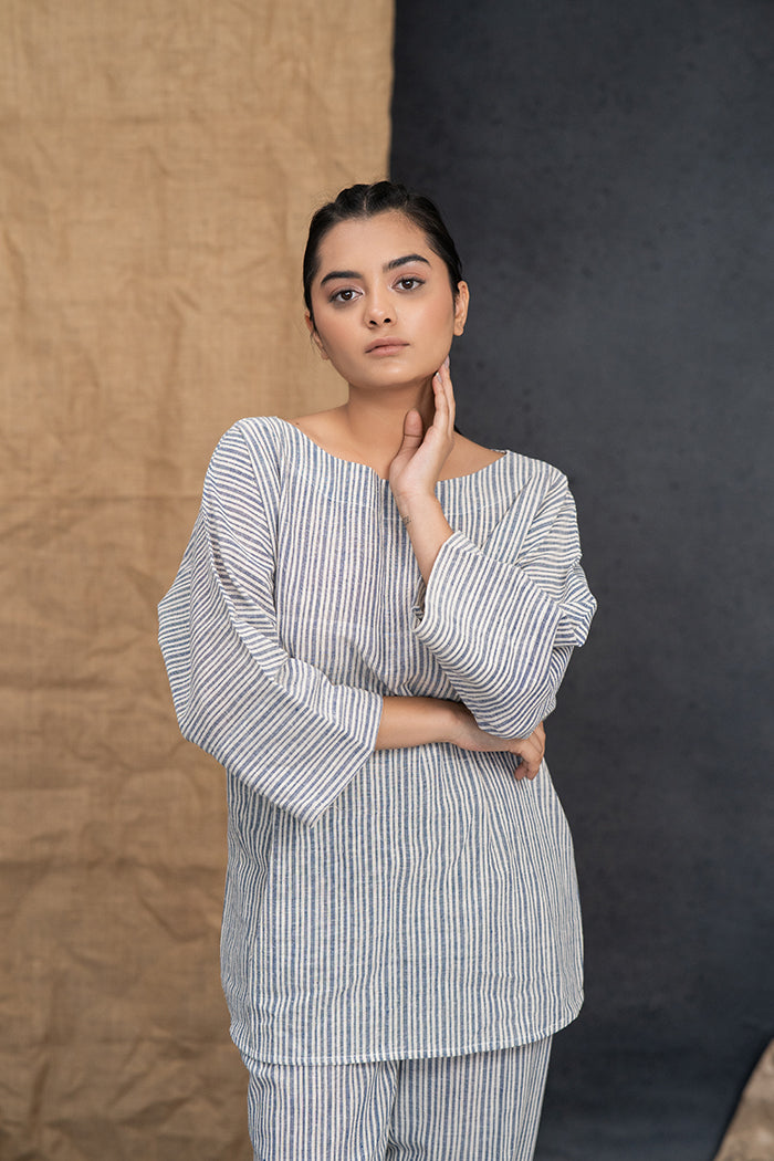 Handwoven Kala Cotton Indigo Linning Loungewear Set