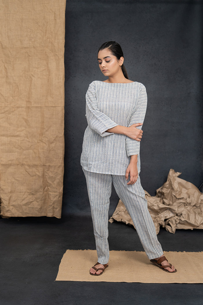 Handwoven Kala Cotton Indigo Linning Loungewear Set