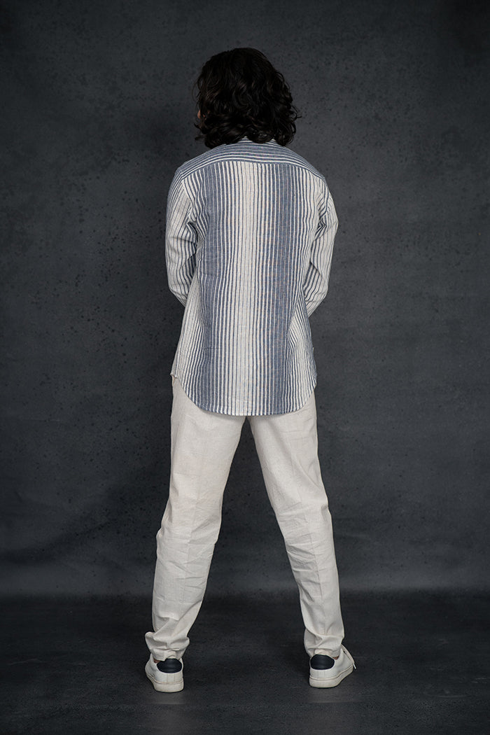 Handwoven Kala Cotton Indigo & White Striped Natural Dyed Shirt