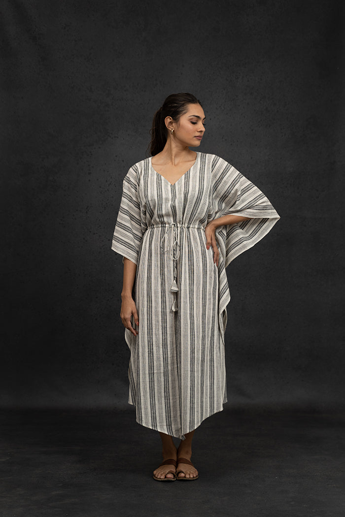 Handwoven Kala Cotton Leaf Neck Kaftan