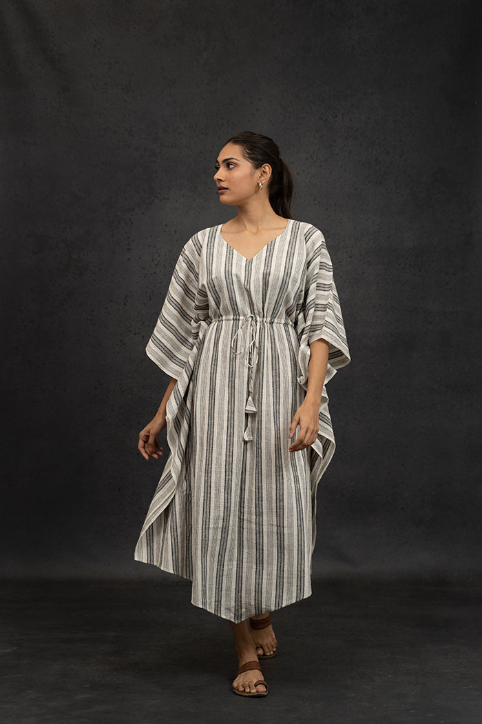 Handwoven Kala Cotton Leaf Neck Kaftan