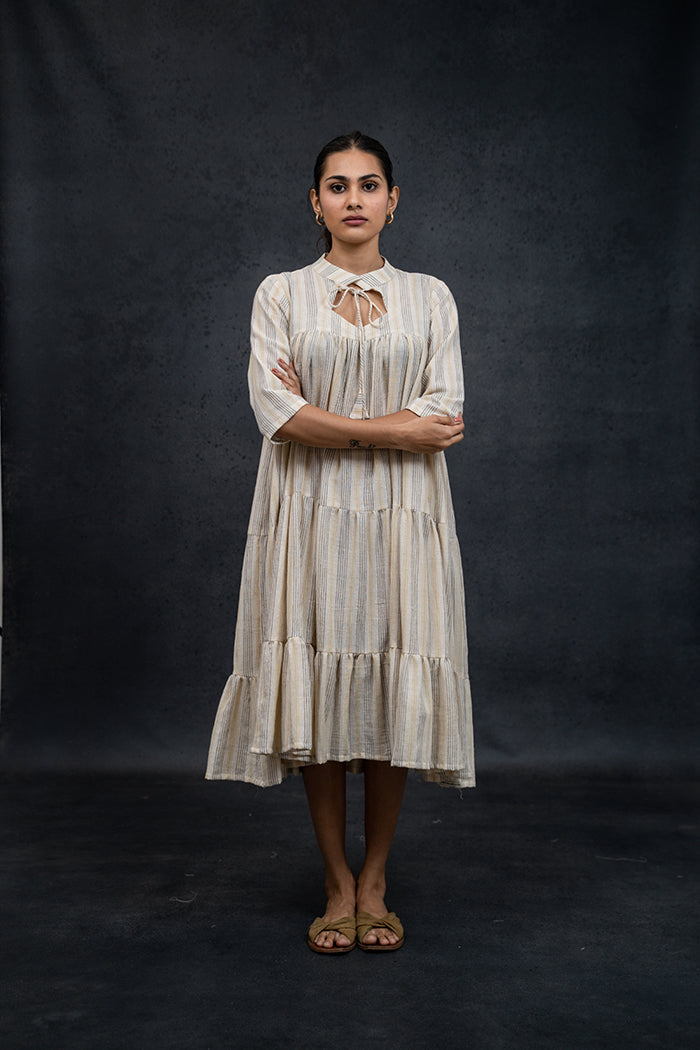 Handwoven Kala Cotton Natural Dyed Gathered One Piece Dress
