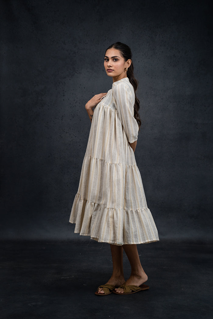 Handwoven Kala Cotton Natural Dyed Gathered One Piece Dress