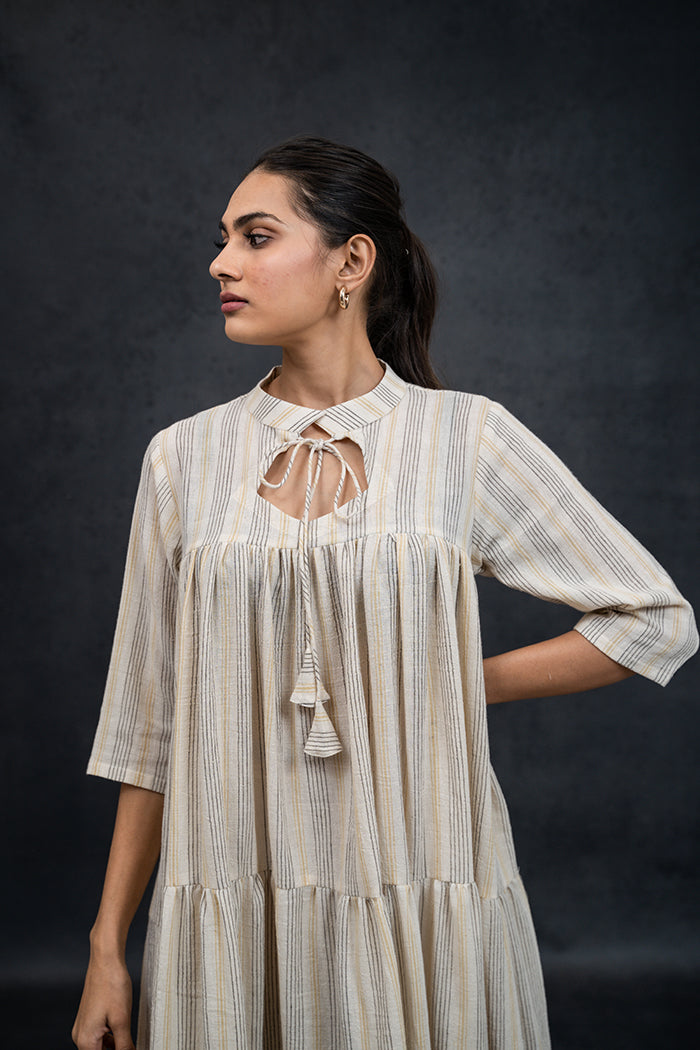 Handwoven Kala Cotton Natural Dyed Gathered One Piece Dress