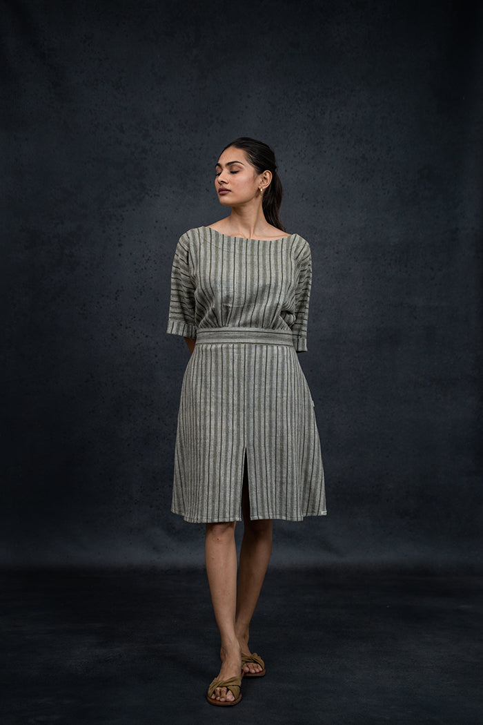 Handwoven Kala Cotton Natural Dyed Middle Slit One Piece Dress