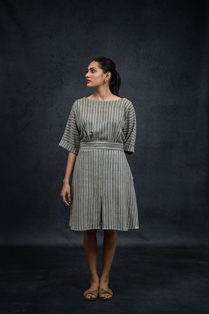 Handwoven Kala Cotton Natural Dyed Middle Slit One Piece Dress