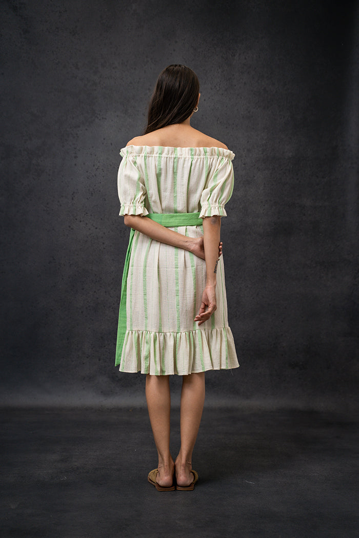 Handwoven Kala Cotton Natural Dyed Off Shoulder One Piece Dress