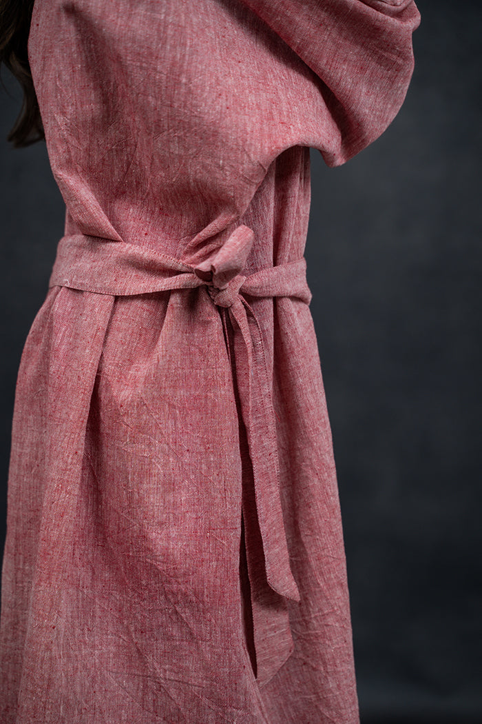 Handwoven Kala Cotton Natural Dyed V-Neck Straight One Piece Dress