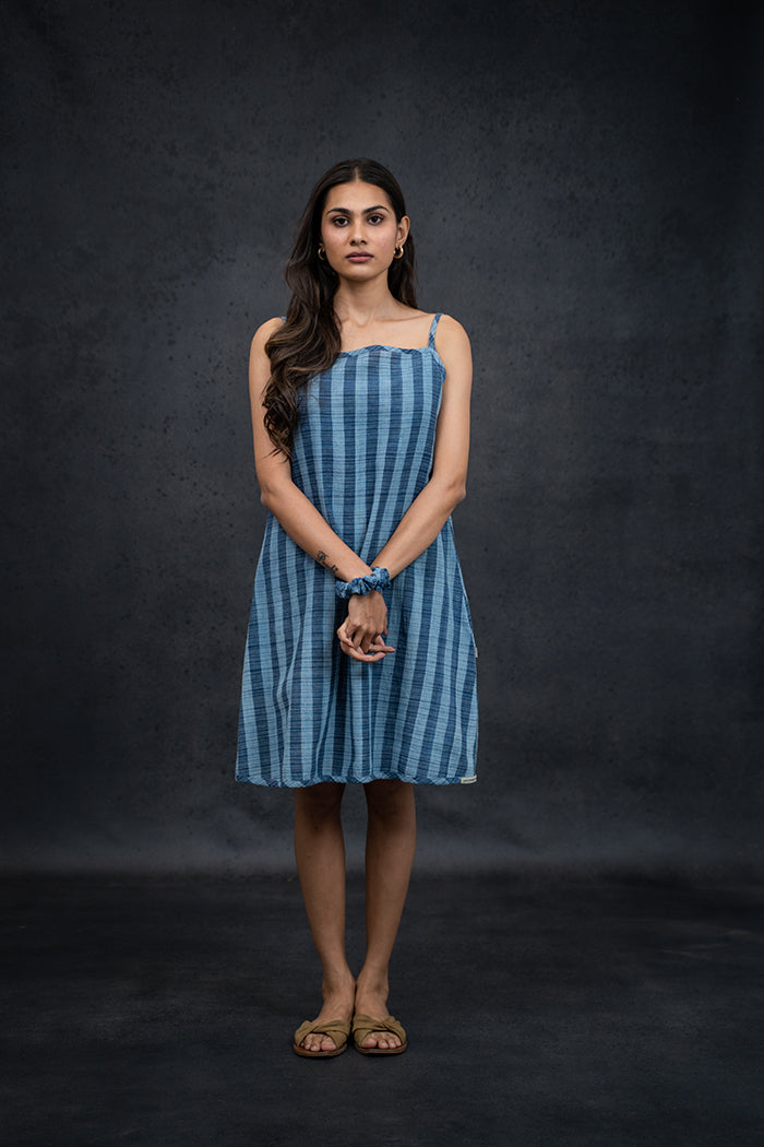 Handwoven Kala Cotton Natural Dyed Stripe One Piece Dress