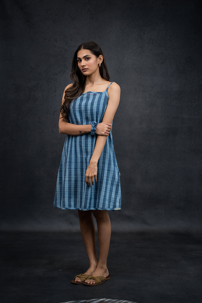 Handwoven Kala Cotton Natural Dyed Stripe One Piece Dress